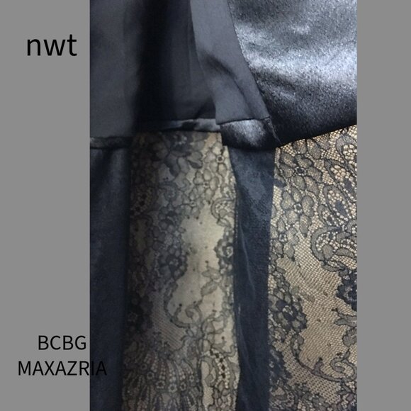 NEW NWT Black BCBGMAXAZRIA Satin Trench Coat with Lace Bottom, SZ XS - Picture 6 of 7